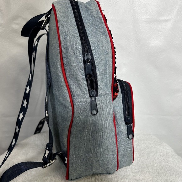 Disney Mickey Mouse USA Americana Reversible Sequin Patriotic Flag Backpack - Picture 6 of 11